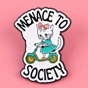 Cute Little Kitty “Menace to Society” Enamel Pin Brooch (BRAND-NEW & SO CUTE!)